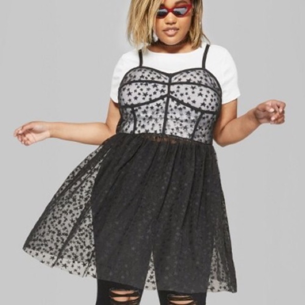 Target Wild Fable black stars mesh lace dress 🏁